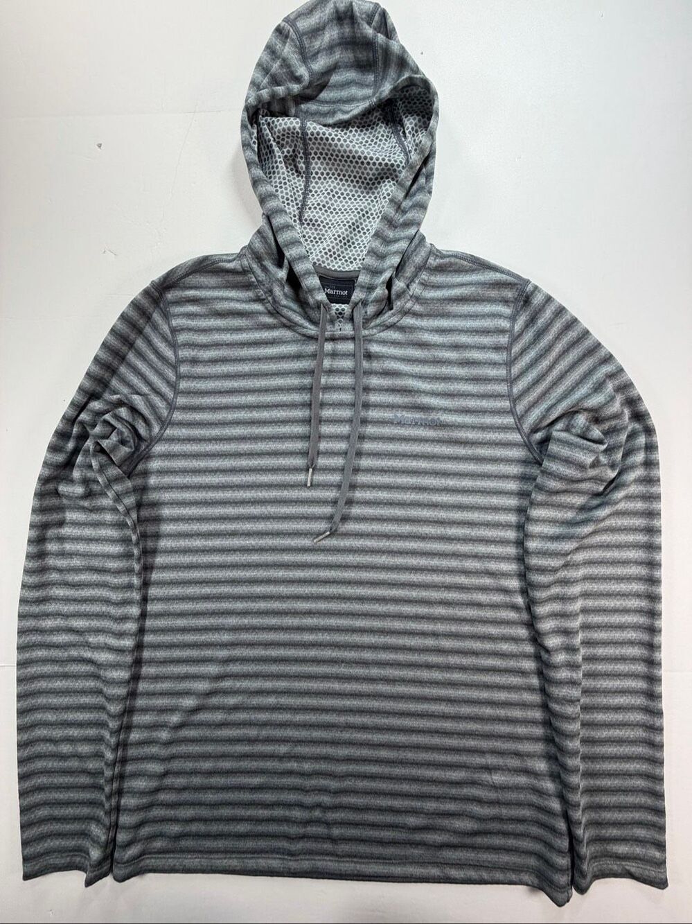 Marmot Women’s Size Small Gray Stripe Pullover Hoodie Lightweight Hiking Outdoor